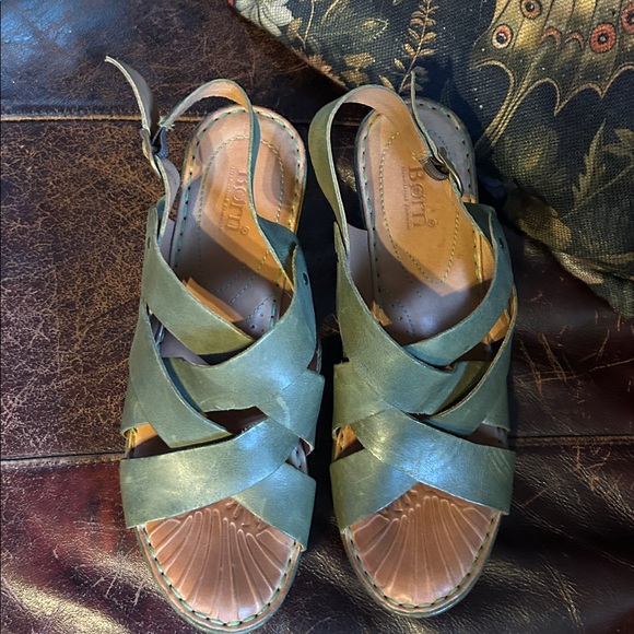 Born Olive Green Strappy Wedge Sandals - Picture 4 of 6